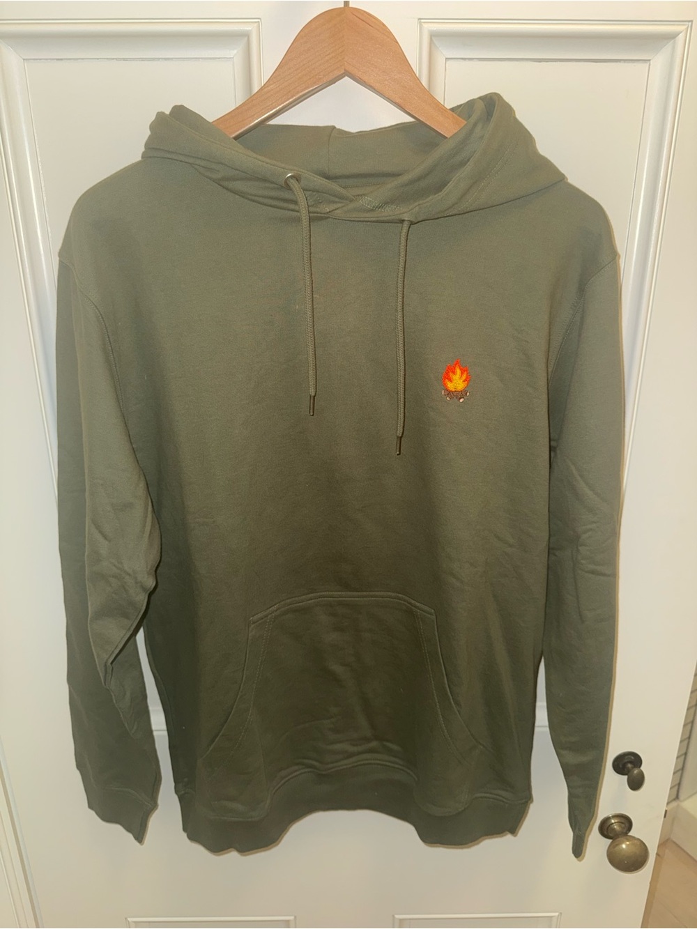 Men's Olive Green Flame-Embroidered Hoodie